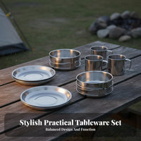 8 Pieces Compact 8 Piece Camping Cookware Set Lightweight Camping Cookware Set Long-Lasting for Campers, Families, Hiking, Travel, Picnic