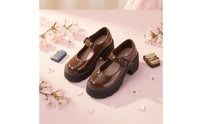 School Shoes Buckle Strap Elevated Sole Doll Shoes Rounded Toe