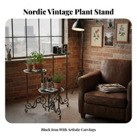 Three-Tier Cast Iron Plant Stand Space Saving Vintage Flower Rack Multifunctional Staggered Metal Plant Holder for Balcony