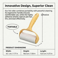 Plastic Lint Roller for Clothes & Pet Hair, Portable Refillable Sticky Remover, Tear-Off Sheet Garment Cleaner