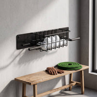 Wall-Mounted Golf Storage Rack Padded Golf Rack with Basket Metal Sports Equipment Organizer Space-Saving for Golfers, Garage, Entryway