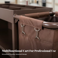 Hotel Janitorial Cart Multi-Functional Commercial Housekeeping Cart Detachable Bags 3 Shelf Linen Trolley for Janitors, Hotels, Guest Rooms