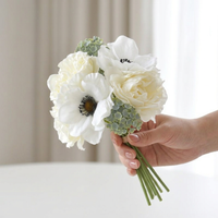 Artificial Peony Anemone Bouquet, Silk Flowers for Home Decor Wedding Party, Faux Peonies Realistic Petal Texture, 28cm Height Floral Arrangement