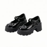 School Shoes Buckle Strap Elevated Sole Doll Shoes Rounded Toe
