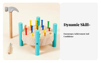 Hand-Eye Coordination Round Pounding Peg Bench Color Recognition Wooden Hammer and Peg Toy Fine Movement Skills Development for Preschoolers