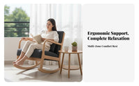 Nordic Design Upholstered Rocking Chair Sturdy Frame Household Furniture High Backrest Home Seating Ergonomic Design for Book Lovers, New Mothers, Balcony, Living Room, Bedroom, Reading Nook