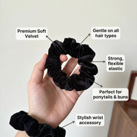 Velvet Scrunchies for Women and Teens, Black Scrunchie Set, High Elastic Ponytail Holders for Bun, Soft Ties, No Damage Accessories
