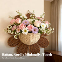 Nordic Design Flower Shaped Wall Basket Handwoven Daisy Wall Decor Multi-Functional Woven Rattan Storage Basket Space Saving for Children, Entryway, Bathroom, Nursery