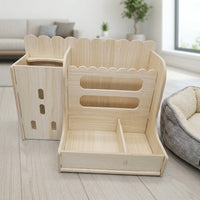 Multi-Functional Wood Feeder and Bunny Hay Feeder, Double-Sided Waterproof Hay Rack for Chinchillas, Guinea Pigs and Degus, 28cm X 20cm X 18cm