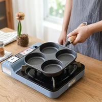 Frying Pan for Induction Hob and Cast Iron Pan for Breakfast, Pancake Pan and Egg Cooker with Wood Handle, Pancake Maker with No Coating