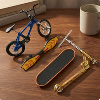 4 Pieces Metal and Plastic Finger Toy Set Detailed Finger Skateboard Textured Mini Bike Toy Compact