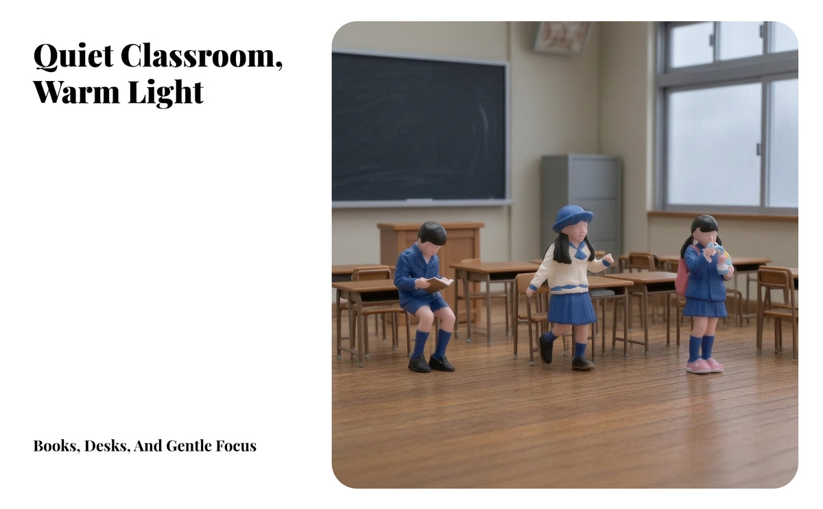 3 Pieces Schoolchildren Figures | Detailed 1/64 Scale, Schoolchildren Figures with Backpacks, Standing and Seated Poses, for Dioramas