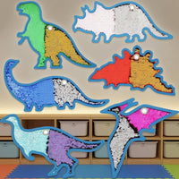 Bright Blue Edging Tactile Sequin Dinosaur Textured Dinosaur Wall Panel for Children