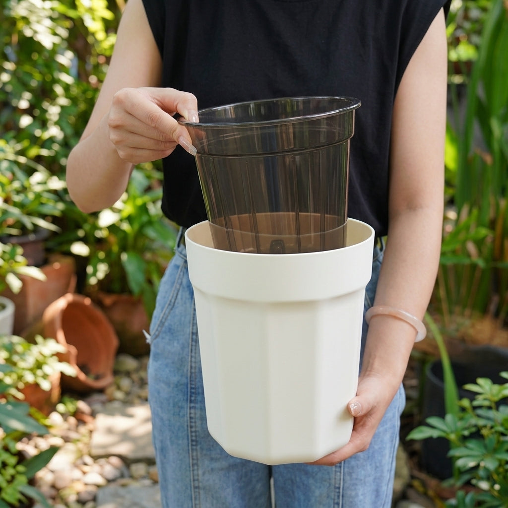 Plant Pots for House Plants and Indoor Use, Set of 5 Octagonal Flower Pots for Outdoor Plants, Self-Watering Planters, Thickened Resin Design
