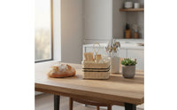 Woven Utensil Holder Divided Compartments Imitation Rattan Cutlery Organizer Portable Utensil Holder for Coffee Bar