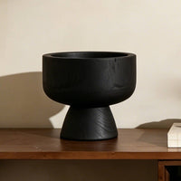 Tabletop Planter Wood-Grain Planter with Pedestal Base Black Pedestal Bowl for Refined Aesthetic Seekers