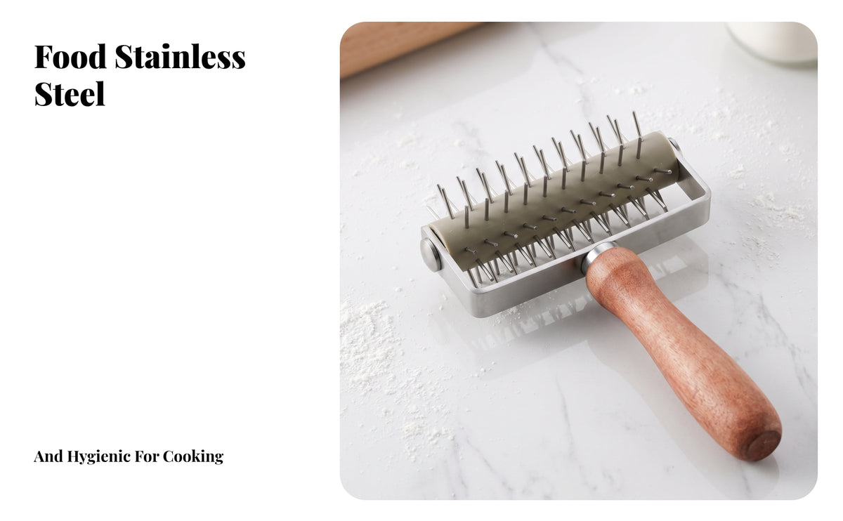 Pastry Docker with Wooden Handle | Sturdy Stainless Steel Frame, Pizza pastry Docker with Wooden Handle