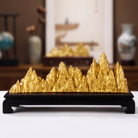 Mountain Ornament Golden Metal Ornament with Base Textured Decor for Shelf