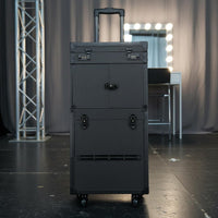 Large Capacity Professional Salon Travel Case Telescoping Handle Rolling Hairstylist Case Combination Lock Multi-Compartment Rolling Tool Chest for Barbers