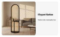 Freestanding Design Arched Woven Divider with Shelf Portable Arched Rattan Partition Japandi Design Privacy Screen Light-Filtering for Apartment Dwellers, Homeowners, Renters, Living Room, Entryway, Bedroom, Away Ice