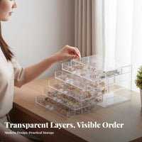 Transparent Multicompartment Drawer Organizer dustproofproof Plastic Case with Adjustable Dividers Clear View Design Jewelry Box adaptable Compartments for Hobbyists, DIY fans, Dressing Table, Bedroom, Dorm Room, Closet