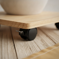Wooden Plant Caddy with Wheels, Square Moving Plant Pot Stand with Universal Rollers