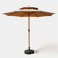 Patio Umbrella with Base with Lumber-Grain Look-Grain Crank Patio Umbrella Double-Tier for Backyard, Poolside