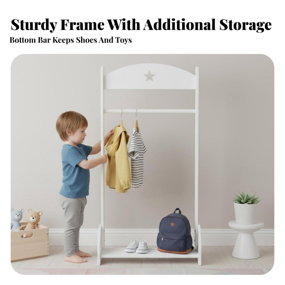 Nordic Aesthetic Star-Themed Coat Rack Child-Friendly Height Stand-Altwo-in-Singlestanding Clothes Hanger Sturdy Construction childs' Furniture Rounded Edges for Toddlers, Parents, Boutique, Nursery, Playroom, Entryway