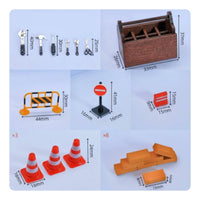 21 Pieces Wooden-Look Dollhouse Road Construction Set Warning Sign 1:12 Scale Traffic Scene for Model Display