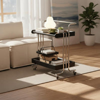 Retro design doublelevel Rolling Stand adaptable Mobile Furniture Multi-Purpose Side Table Minimalist for Design aficionados, Apartment Dwellers, Living Room, Bedroom, Balcony, Dining Area