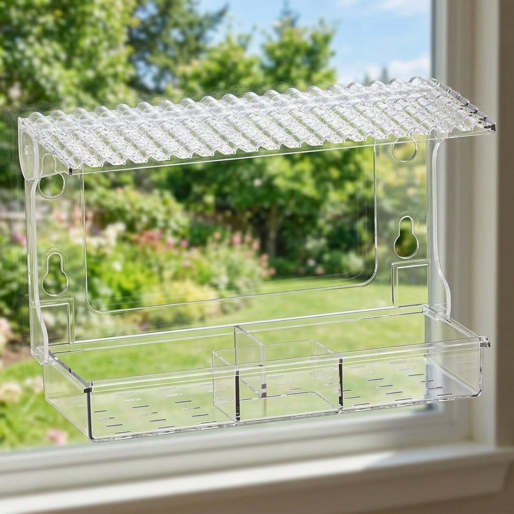 Window Feeder, Rectangular Bird Cage with four sturdy Suction Cups, Small Size Outdoor Pet Bird Feeder for Garden Window Viewing