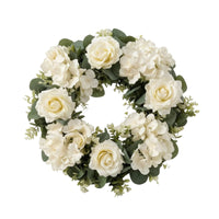 Rose Wreath with Hydrangeas Indoor Flower Wreath with Hanging Loop Faux Fake for Homeowners, Entrance Door, Entryway
