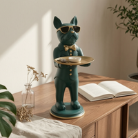 Floor Standing Dog Sculpture Gilded Detail Canine Attendant Statue Resin Material Statue Tray for Entryway, Living Room