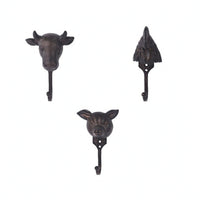 3 Pieces Animal Hook Antique Bronze Decorative Hook Weathered Wall Hanger for Porch