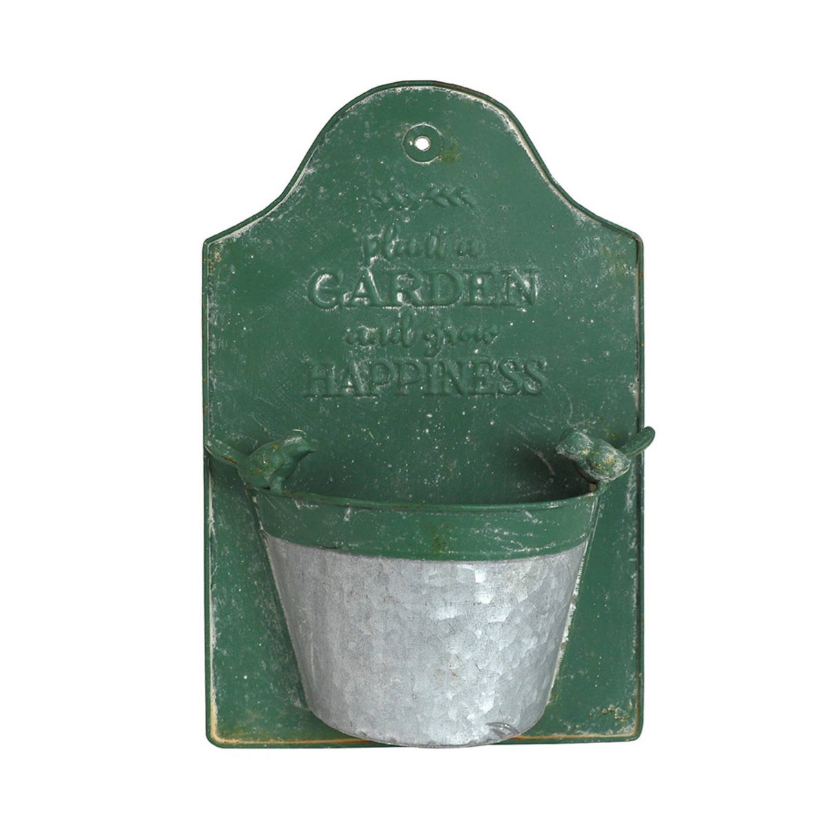 Metal Hanging Planter Embossed Lettering Wall Flower Basket Arched Top Decorative Plant Holder