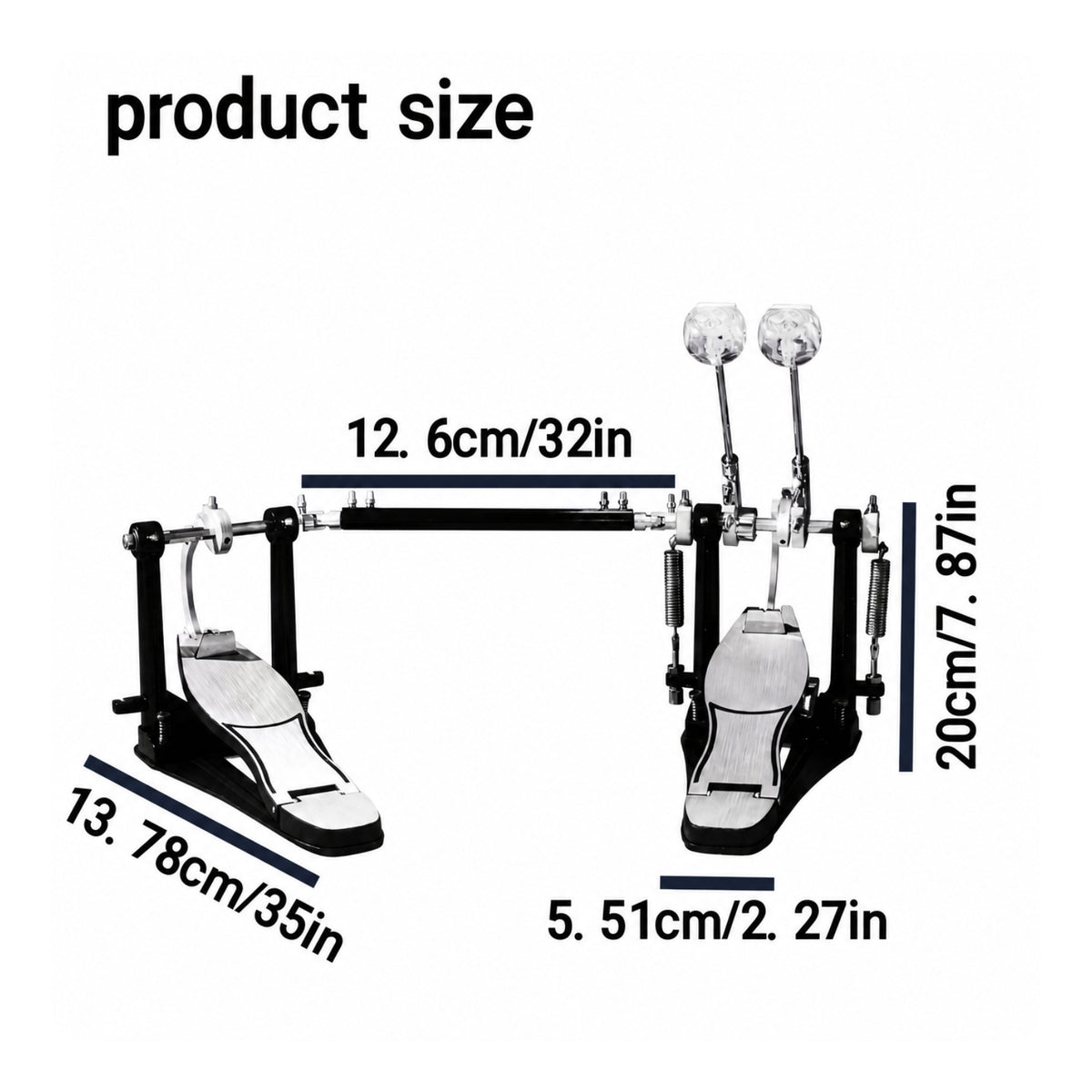 Adjustable Double Bass Drum Pedal Universal Double Kick Pedal Compatible Driveshaft Rod Responsive for Practice Rooms
