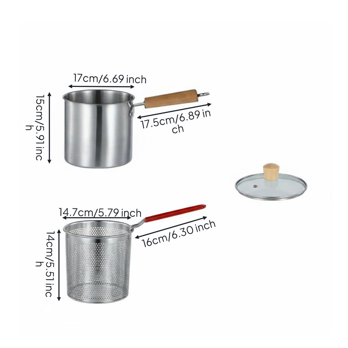Multi-Purpose Deep Fryer Pot with Basket Easy to Clean Stainless Steel Fryer Pot Induction Compatible Pork Grease Keeper Rapid Heat Conduction