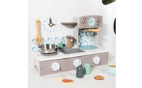 Realistic Details Toy Coffee Brewer Kitchen Multi-Function Wooden Play Cooktop Clicking Knobs Pretend Kitchen Appliance Set Educational for Children, Boys and Girls