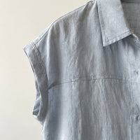 Women's Clothing Linen Shirt with Square Neckline and Button Front, Sleeveless Blouse for Summer Casual Wear, Loose Fit Tops for