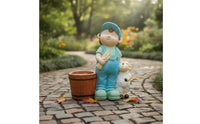 Planter with Child Figure Decorative Planter Hand-Crafted Barrel Flower Pot for Gardeners