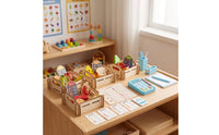 Grocery Store Toy Set Solid Wood Imitation Groceries Set with Crates Educational Pretend Supermarket for Preschoolers, Young Children, Playroom