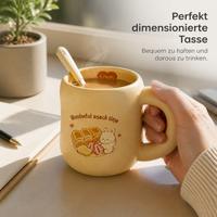 Cute Cartoon Rabbit Ceramic Mug with Lid and Spoon for Coffee and Breakfast