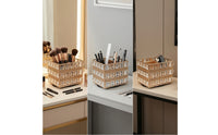 Gold Makeup Brush Holder Square Pen Holder Opentabletop Organizer with Metal Frame Elegant for Vanity