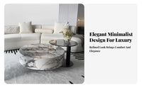 Wabi-Sabi Aesthetic Round Drum Table Minimalist Design Living Room Furniture Faux Travertine Finish Rounded Edges for Interior Designers, Apartment Dwellers, Families with Children, Small Areas, Lounge Area, Home Office, Bedroom