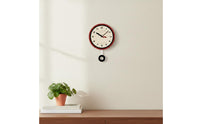 Wall Clock with Pendulum Decorative Pendulum Wall Clock Round Retro-Inspired for Homeowners, Living Room, Entryway