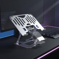 Quiet Operation Laptop Stand with Fan Anti-Slip Silicone Pads 2-in-1 Laptop Phone Holder Stable and Sturdy Ergonomic Computer Stand for Gamers, Students, Office Workers, Gaming Setup, Dorm Room