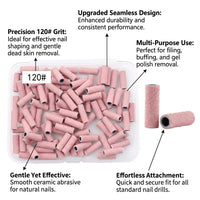 Ceramic Sanding Bands for Nail Drill with Mandrel Bits, 100 Pieces Pink Manicure File Sleeves for Shaping and Cuticle Removal, 3.0mm
