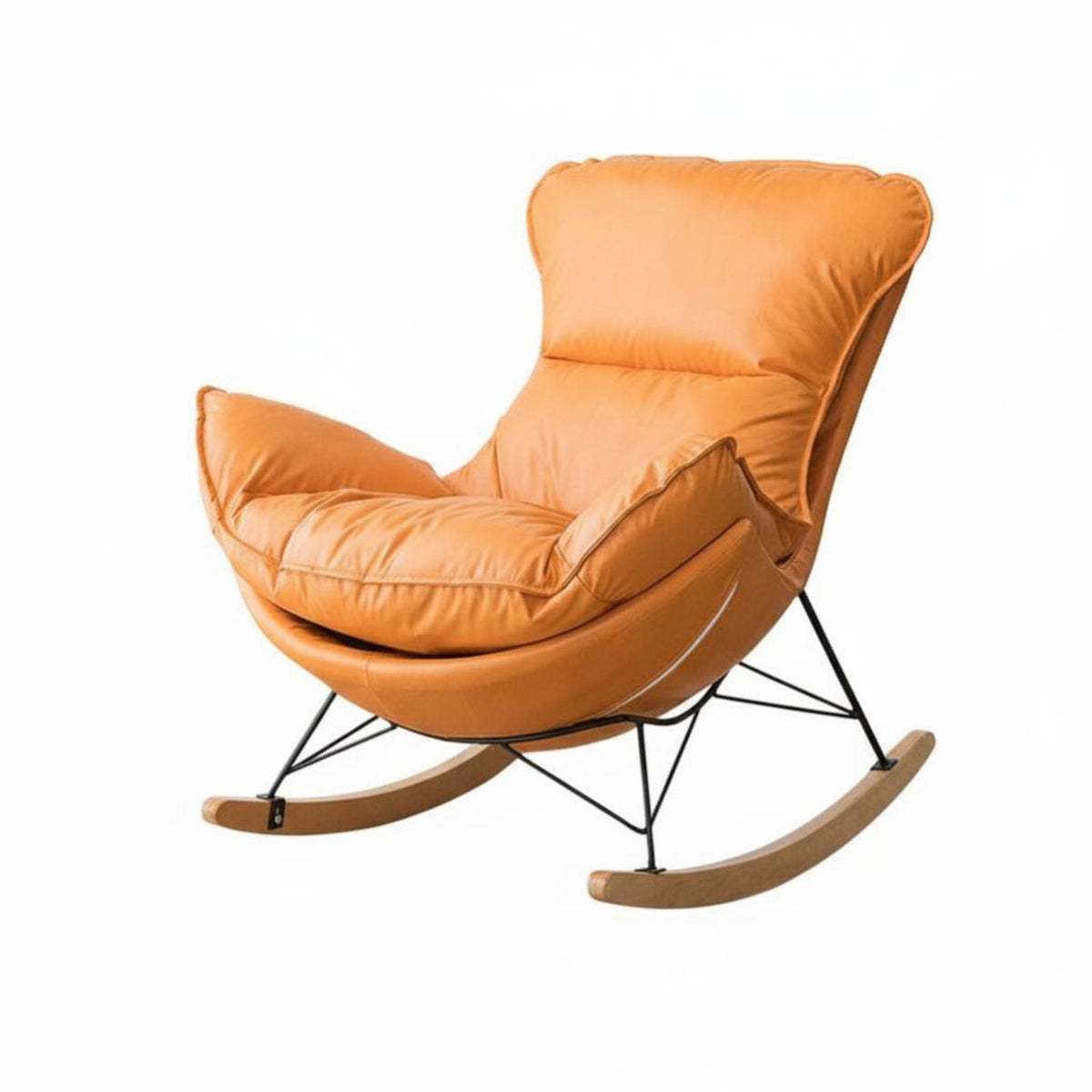 Nordic Design Upholstered Rocking Chair Padded Seat Upholstered Eggshell Lounger High Backrest Rocker Skin-Friendly Textile for Parents, Nursing Mothers, Homeowners, Balcony, Living Room, Bedroom, Reading Nook