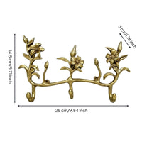 Floral Hook Rack Golden Finish Wall Hanger with Hooks Space-Saving for Entryway