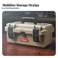Dustproof Waterproof Tool Case Large Capacity Portable Tool Box Weatherproof Heavy Duty Hardware Box Drop Resistant for Electricians, DIY Enthusiasts, Job Site, Workshop, Car Trunk, Storage